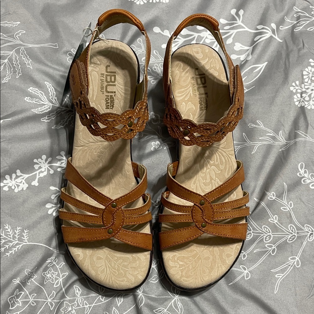 JBU Tan Braided-Strap Comfort Platforms NWT 3 inch